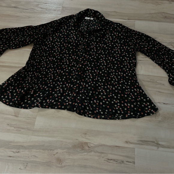 ASOS Womens Pleated Polka Dot 18/20W Blouse Black Sheer Bell Sleeve Flowy Top - Picture 2 of 13